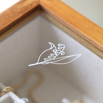Personalised Birth Flower Glass Top Wood Jewellery Box, 8 of 12