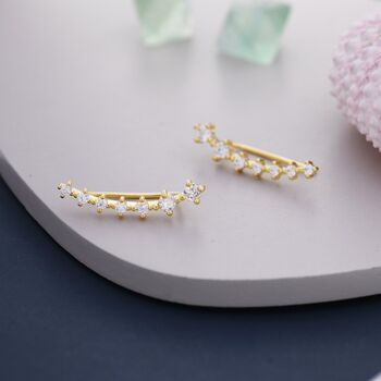 Sterling Silver Ear Crawler Earrings With Sparkly Cz Crystals, 4 of 11
