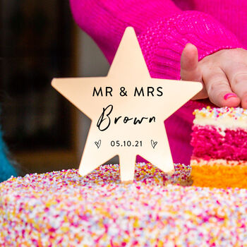Personalised Wedding 'Mr And Mrs' Star Cake Topper, 2 of 8