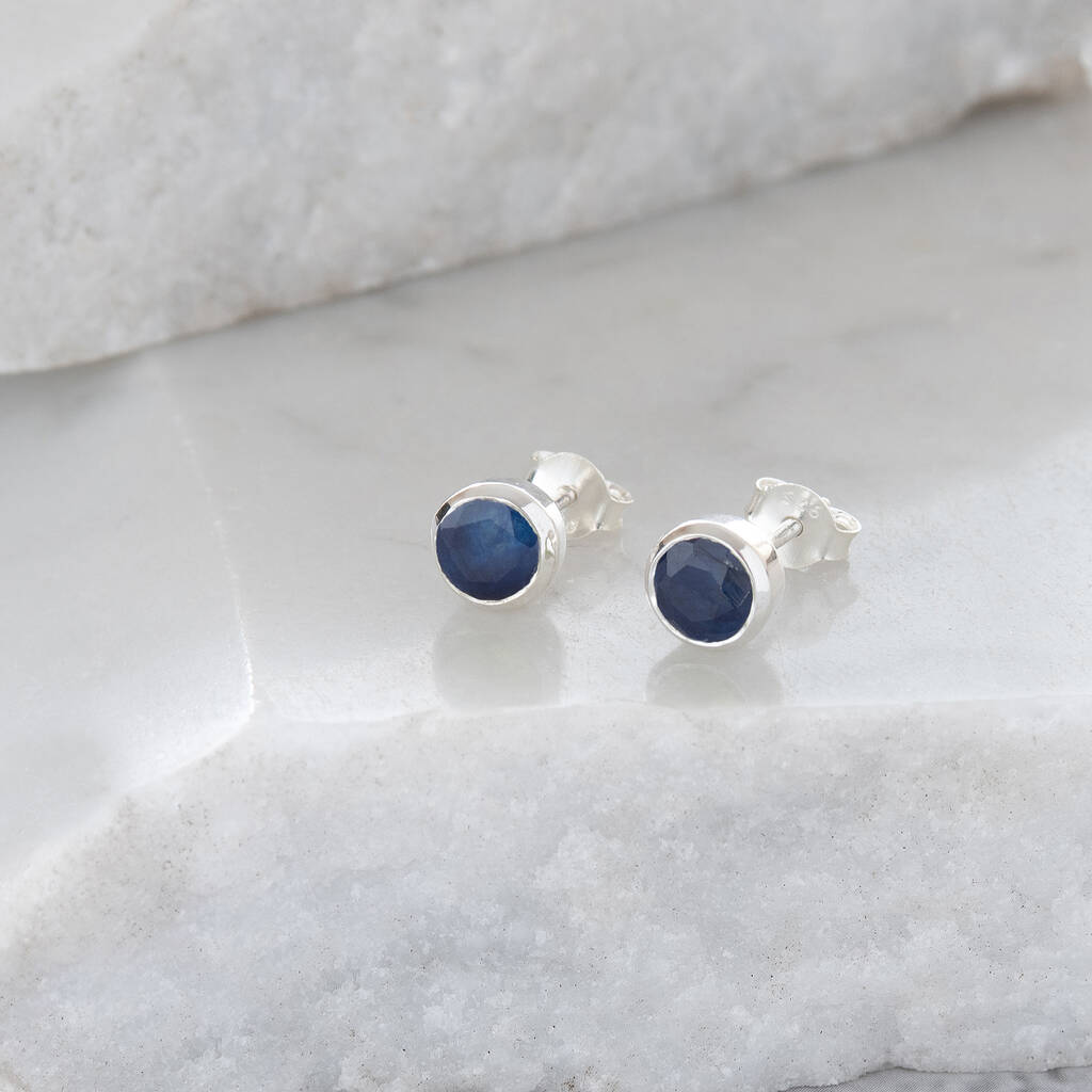 Birthstone Stud Earrings September: Sapphire And Silver, 1 of 4