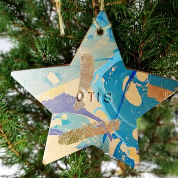 Personalised Marbled Star Christmas Tree Decoration, 2 of 10