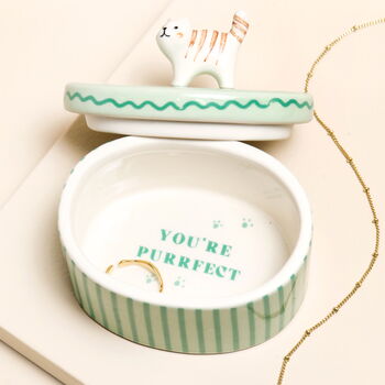 Green Oval Ceramic Cat Trinket Pot, 6 of 6