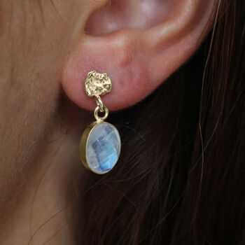 Organic Coin And Moonstone Earrings 9ct Gold Or Silver, 2 of 5