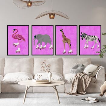 Custom Giraffe Rollerskating Personalised Art Print, 9 of 9