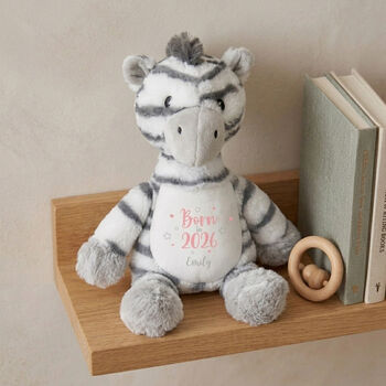 Personalised Born In 2026 Zebra New Baby Teddy Bear, 2 of 12