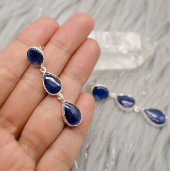 Blue Sapphire Handmade Sterling Silver Drop Earrings, 5 of 8