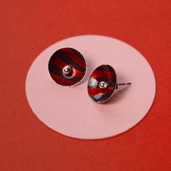 Colourful Red Graphic Silver Ear Studs, 5 of 11