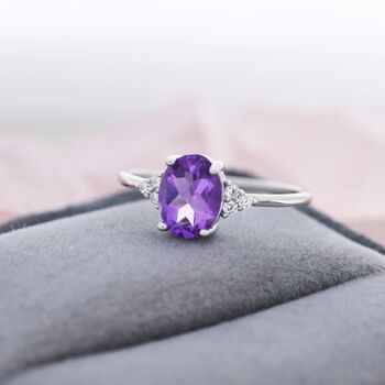 Genuine Amethyst Oval Ring In Sterling Silver, 6 of 11