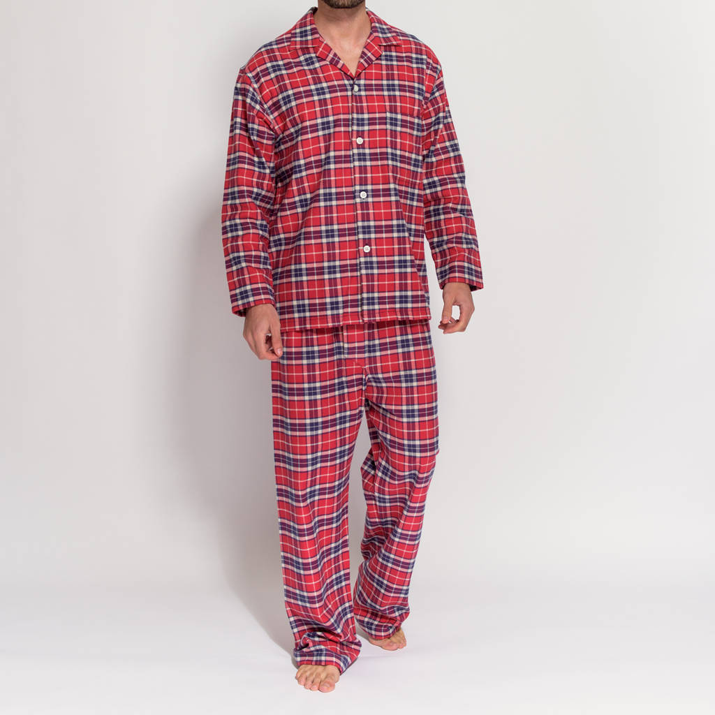 Men's Pyjamas Soft Red Tartan Flannel By BRITISH BOXERS