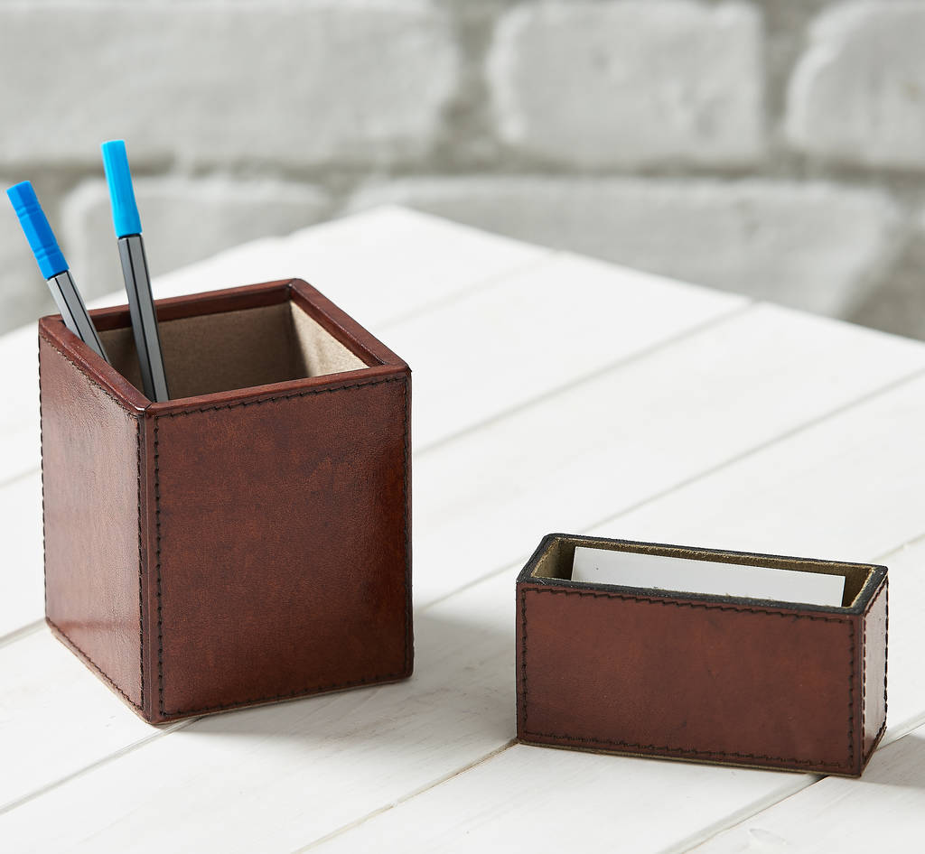 personalised deluxe leather desk set mini by ginger rose ...