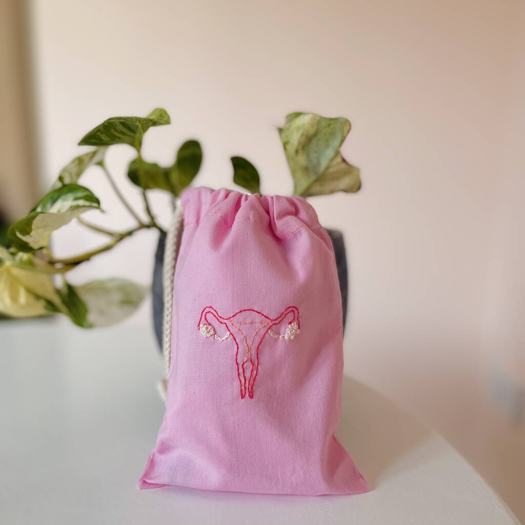 Period Power Hand Embroidered Pink Bag, 1 of 8