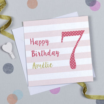 Candy Stripe 7th Birthday Card, 3 of 7