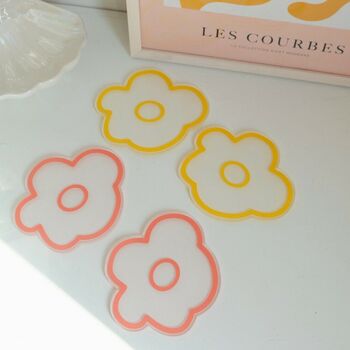 Flower Floral Transparent Coasters Pink And Yellow, 2 of 4