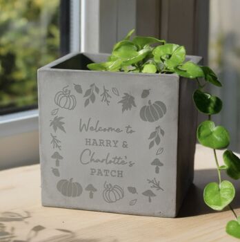 Personalised Autumn Design Concrete Plant Pot, 3 of 3