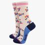 Bees Floral Posies Women's Bamboo Socks Gardening Cream, thumbnail 1 of 4