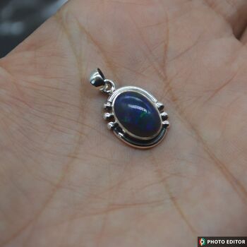 Black Fire Opal Pendant Necklace: Sterling Silver Chain, 9 of 11