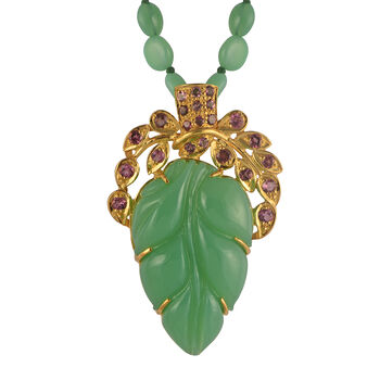 Chrysoprase Tourmaline Gold Plate Leaf Pendant, 3 of 3