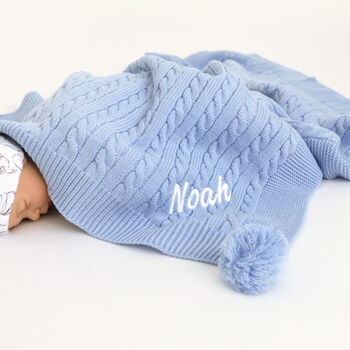 Personalised Bunny Comforter And Cable Blanket Blue, 5 of 9