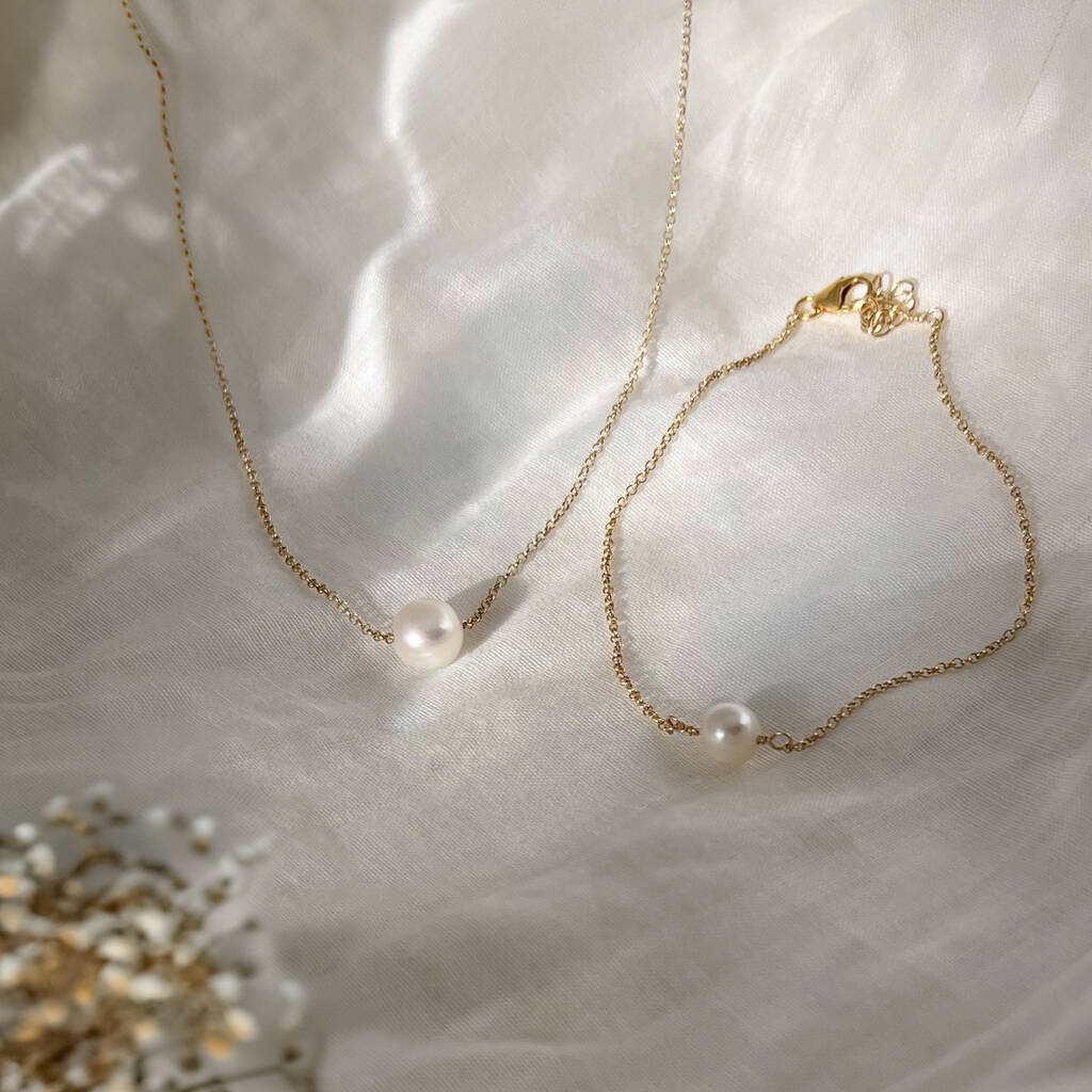 original sterling silver or gold filled floating pearl necklace