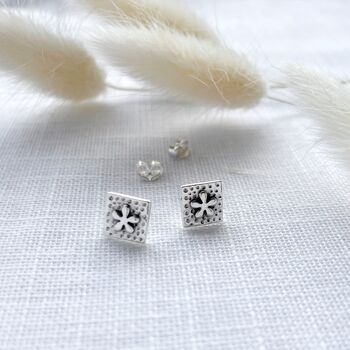 Square Flower Sterling Silver Stud Earrings On Mother's Day Gift Card Flower Jewellery Gift For Mum, 4 of 10