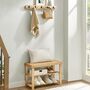 Three Tier Bamboo Shoe Bench Coat Rack Metal Hooks Set, thumbnail 1 of 12