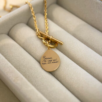 Personalised Handwriting T Bar Necklace With Rope Chain, 5 of 5