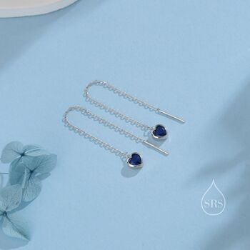 Tiny Sapphire Blue Cz Heart Threader Earrings, 8 of 11