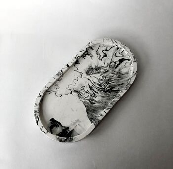 White Monochrome Marbled Abstract Curved Trinket Tray, 5 of 5