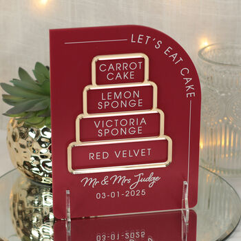 Modern Arch Wedding Birthday Cake Flavour Sign, 8 of 10