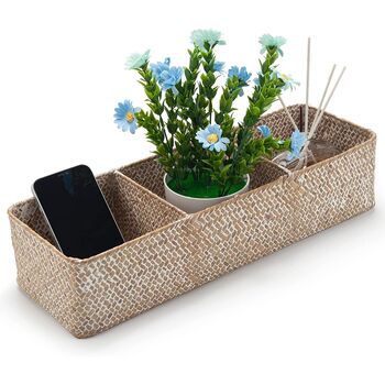 Three Sections Woven Storage Basket Seagrass Basket, 8 of 8