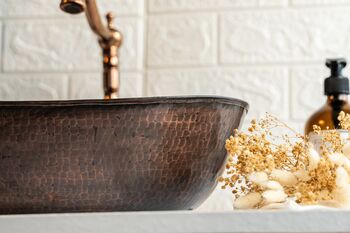 Verdigris Green Patina Solid Copper Sink – Handmade Vessel Basin For Kitchen And Bathroom, 6 of 12