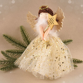 Gold Brunette Light Up Angel Tree Topper Decoration, 2 of 12