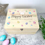 Personalised Pastel Easter Eggs Wooden Hamper Box Five Sizes 16cm | 20cm | 26cm | 30cm | 36cm, thumbnail 1 of 7