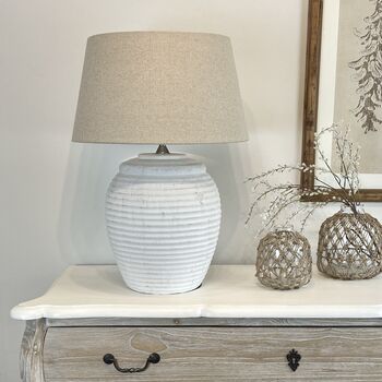Large Ribbed Chalk White Distressed Table Lamp Alice, 2 of 4