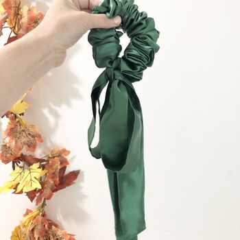 Green Silk Bow Scrunchies, Bridesmaid Accessories, 4 of 4