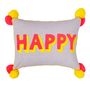 Embroidered Pom Pom 'Happy' Cushion, thumbnail 4 of 4