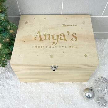 Personalised Santa Sleigh Engraved Christmas Eve Box Five Sizes, 2 of 11