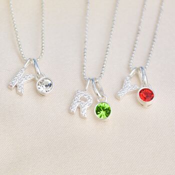 Personalised Silver Sparkle Initial Birthstone Necklace, 3 of 9