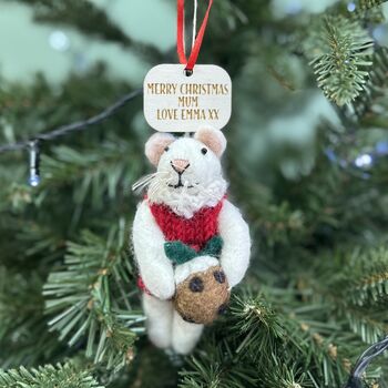 Personalised Christmas Mouse With Christmas Pudding Bauble, 2 of 4