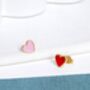 18 K Gold Vermeil Light Pink Enamel Heart Stud Earrings, thumbnail 4 of 9