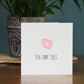 Ten Tiny Toes Acrylic New Baby Card, 2 of 2