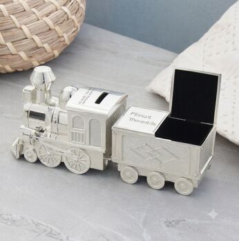 Engraved Train Moneybox With Tooth And Curl Carriage, 2 of 2