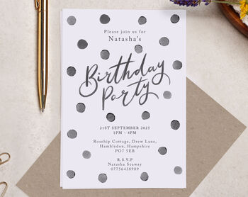 Personalised A6 Black Spot Birthday Party Invitation, 3 of 3