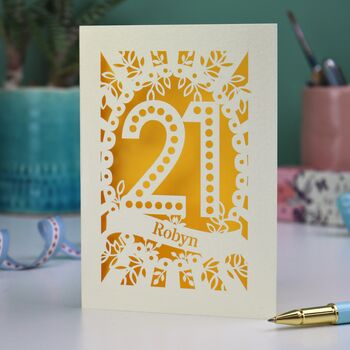 Personalised 21st Birthday Card Papercut Spotty Design, 2 of 7