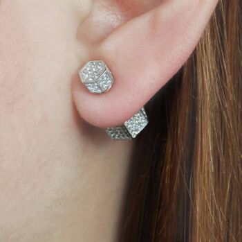 Sterling Silver Hexagon Pave Turquoise Stud Earrings, 5 of 6