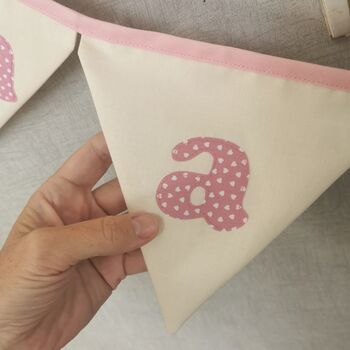 Pink Bunting, New Baby Nursery Gift, Cream And Pink Personalised Bedroom Wall Banner, 7 of 12