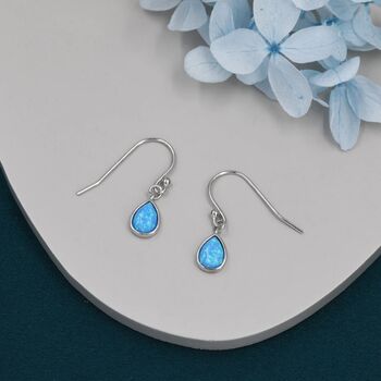 Blue Opal Droplet Drop Hook Earrings In Sterling Silver, 6 of 12