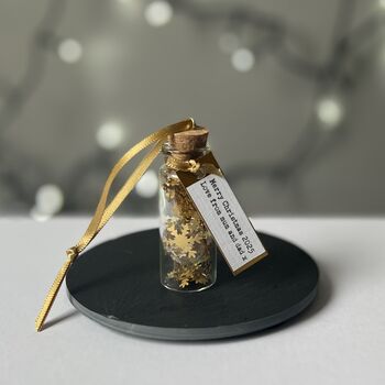 Tiny Gold Personalised Snowflakes Christmas Decoration, 12 of 12