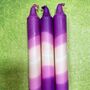 'Parma Violets' Dip Dye Dinner Candle Trio, thumbnail 3 of 3