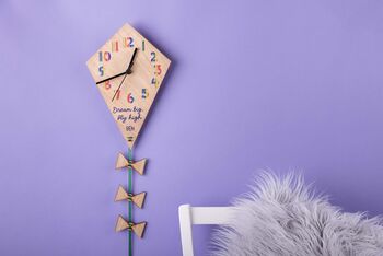 Children's Oak Wood Personalised Kite Wall Clock, 5 of 6